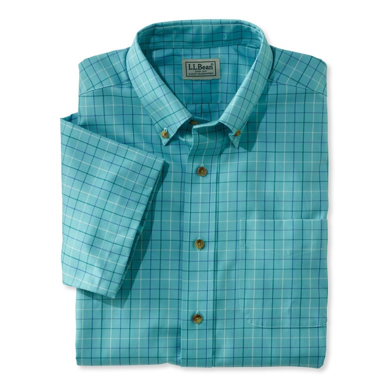 米国フィット・レギュラー リンクルフリー(形態安定)・ツイル・スポーツ・シャツ、半袖 ウインドウペーン