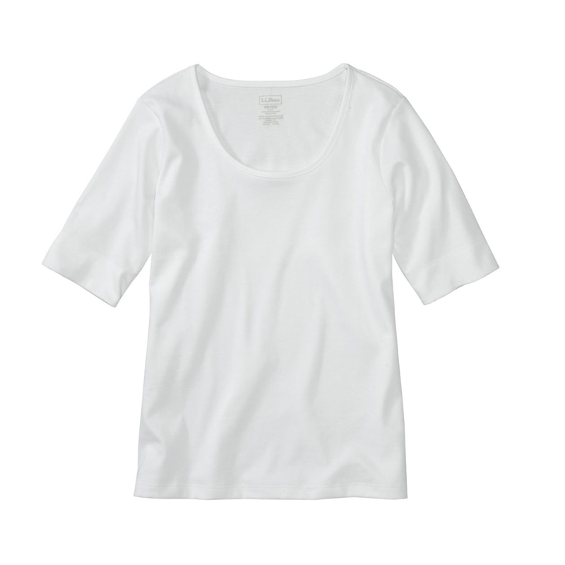 米国フィット・レギュラー ピマ・コットン・ティ、ひじ丈袖 スクープネック
