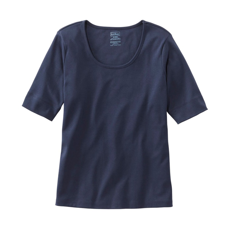 米国フィット・レギュラー ピマ・コットン・ティ、ひじ丈袖 スクープネック