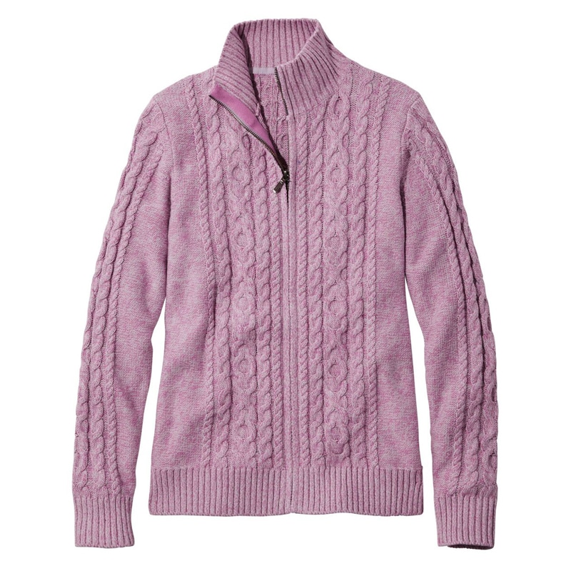 米国フィット・プチ ダブル・エル・ミックス・ケーブル・セーター、ジップ・カーディガン