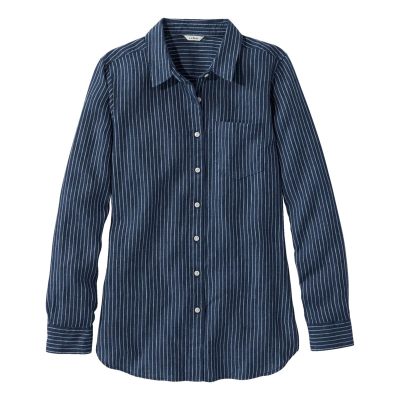 米国フィット・レギュラー プレミアム・ウォッシャブル・リネン・シャツ、チュニック ストライプ