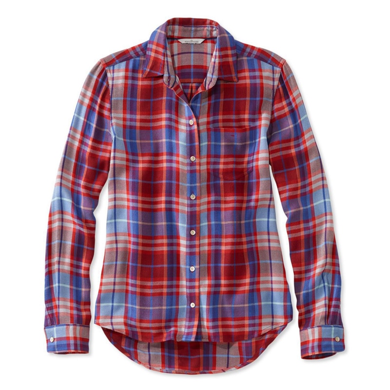 米国フィット・レギュラー シグネチャー・ドレーピー・ボタンフロント・シャツ、プラッド