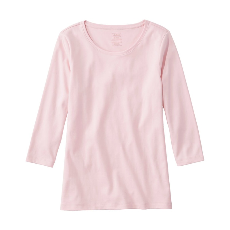 米国フィット・レギュラー ピマ・コットン・シェイプ・ジュエルネック・ティ、7分丈袖