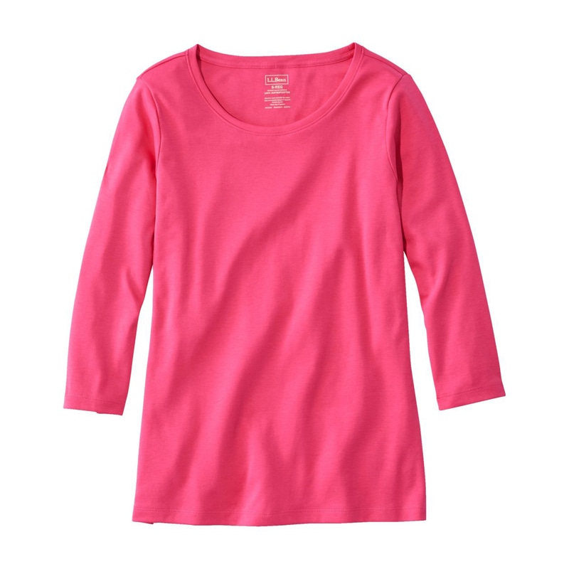 米国フィット・レギュラー ピマ・コットン・シェイプ・ジュエルネック・ティ、7分丈袖