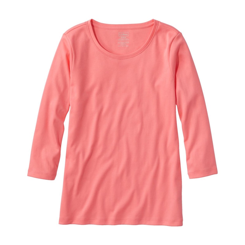 米国フィット・レギュラー ピマ・コットン・シェイプ・ジュエルネック・ティ、7分丈袖