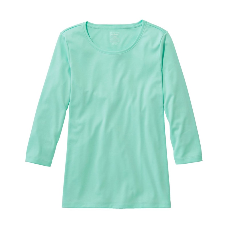 米国フィット・レギュラー ピマ・コットン・シェイプ・ジュエルネック・ティ、7分丈袖