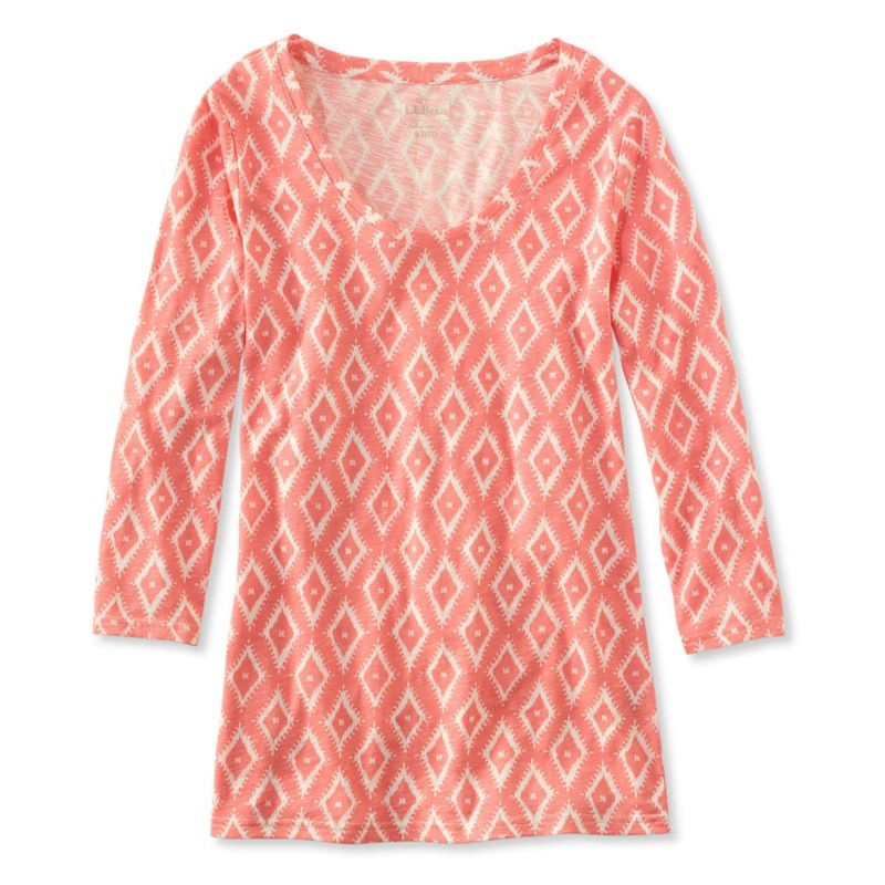 米国フィット・レギュラー ウエスト・エンド・フィット・ティ、7分丈袖 スクープネック イカット・プリント