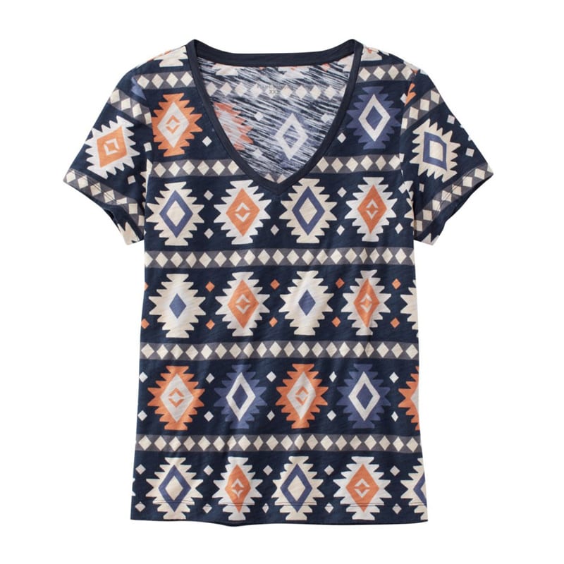 米国フィット・レギュラー シグネチャー・エッセンシャル・ニット・Vネック・ティ、半袖 プリント