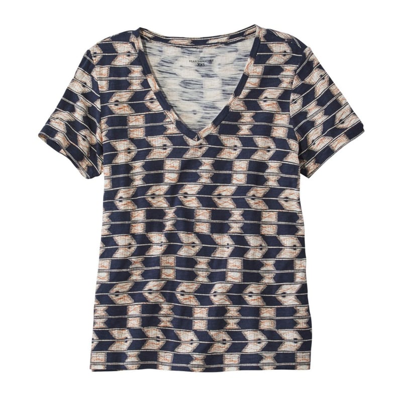 米国フィット・レギュラー シグネチャー・エッセンシャル・ニット・Vネック・ティ、半袖 プリント