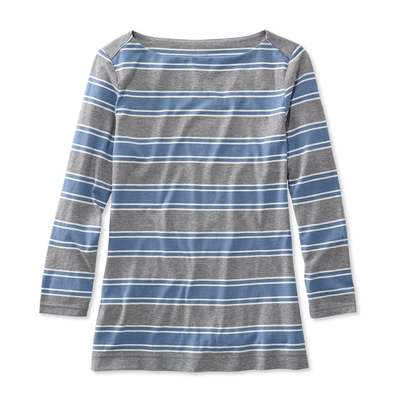 米国フィット・レギュラー シグネチャー・コットン/モダール・ボートネック・ティ、7分丈袖 ストライプ