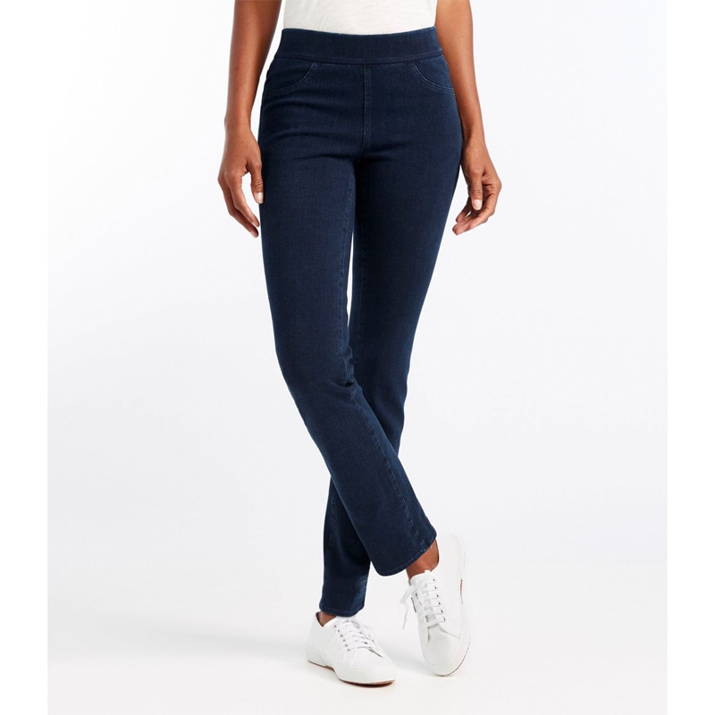 ジャパン・フィット スーパーストレッチ・スリミング・プルオン・ジーンズ、ハイライズ ストレートレッグ