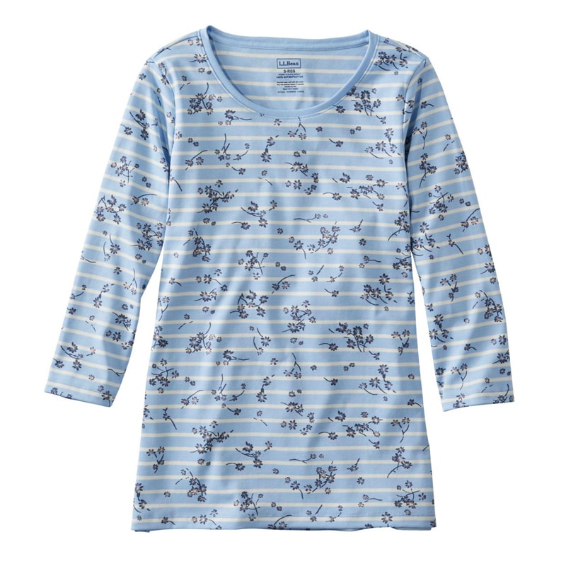 米国フィット・レギュラー ピマ・コットン・シェイプ・ジュエルネック・ティ、7分丈袖 プリント