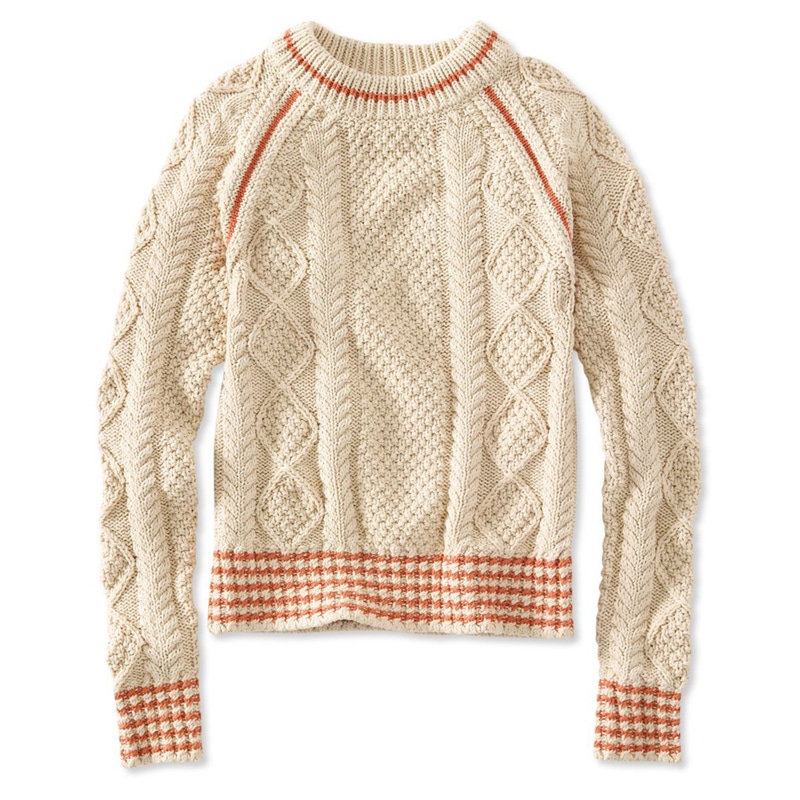 米国フィット・レギュラー シグネチャー・コットン・フィッシャーマン・セーター、クルーネック ティップド