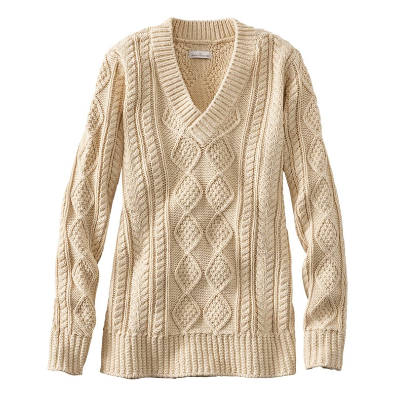 米国フィット・レギュラー シグネチャー・コットン・フィッシャーマン・セーター、Vネック