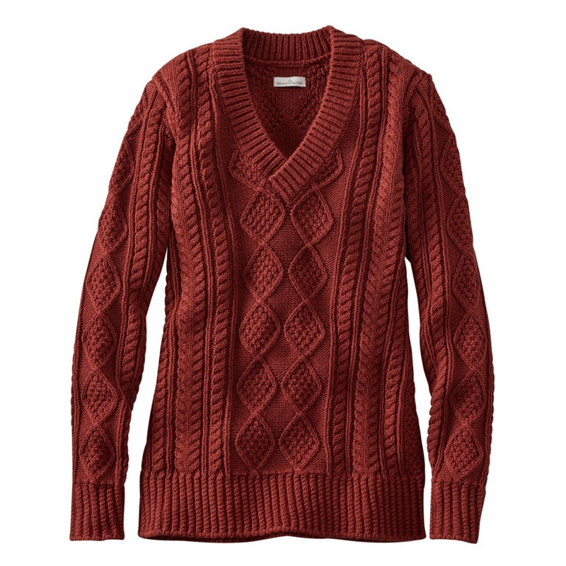 米国フィット・レギュラー シグネチャー・コットン・フィッシャーマン・セーター、Vネック