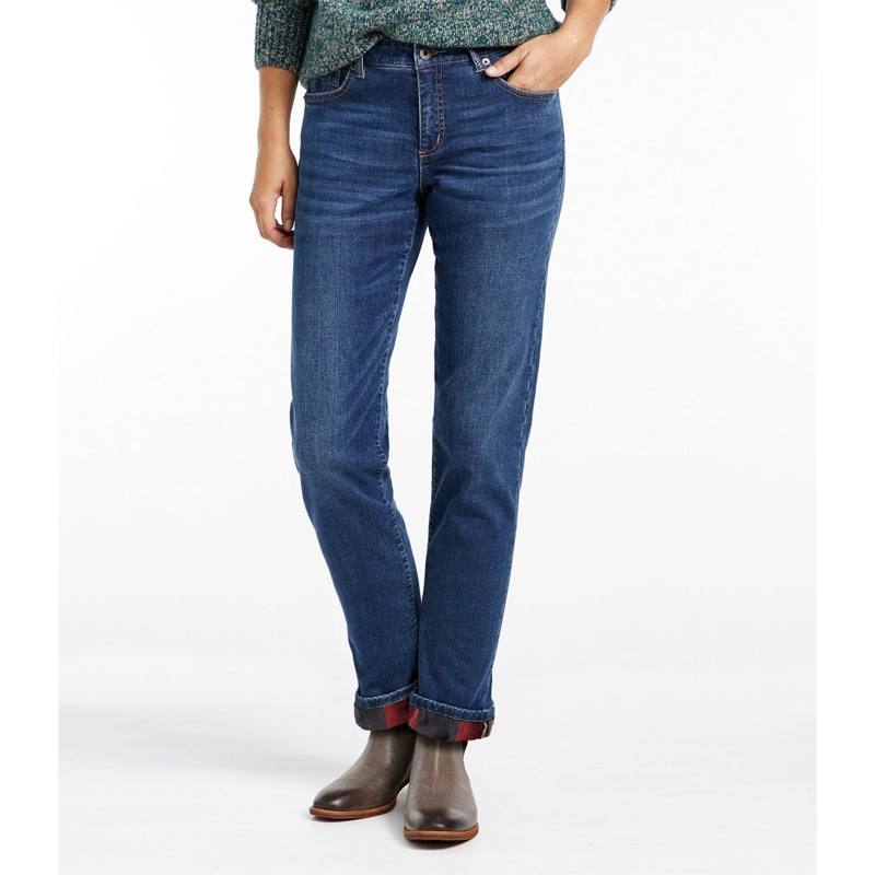 米国フィット・レギュラー シグネチャー・ラインド・ボーイフレンド・ジーンズ、ローライズ ストレートレッグ フランネルラインド