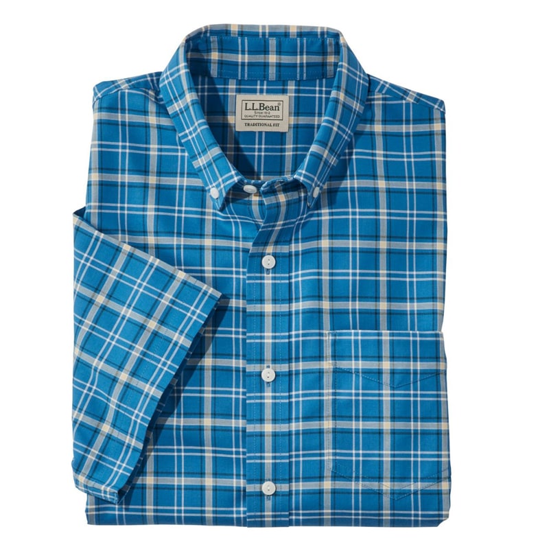 ジャパン・フィット イージーケア・シャンブレー・シャツ、トラディショナル・フィット 半袖 プラッド