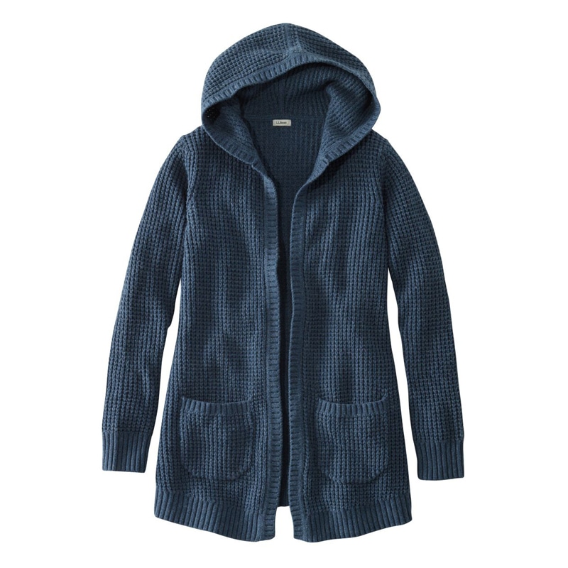 米国フィット・レギュラー ワッフル・ステッチ・セーター、フード・オープン・カーディガン