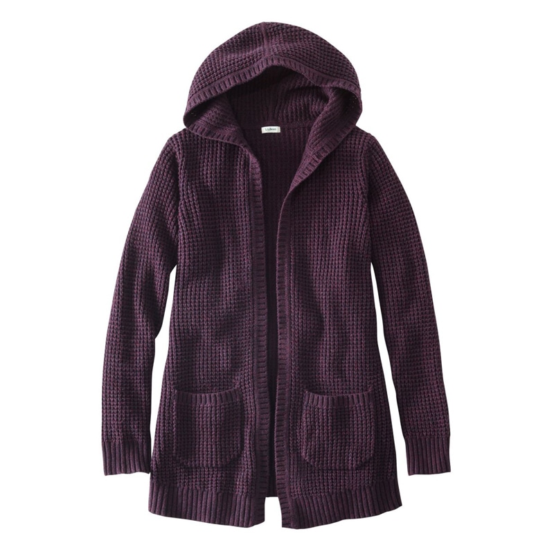 米国フィット・レギュラー ワッフル・ステッチ・セーター、フード・オープン・カーディガン