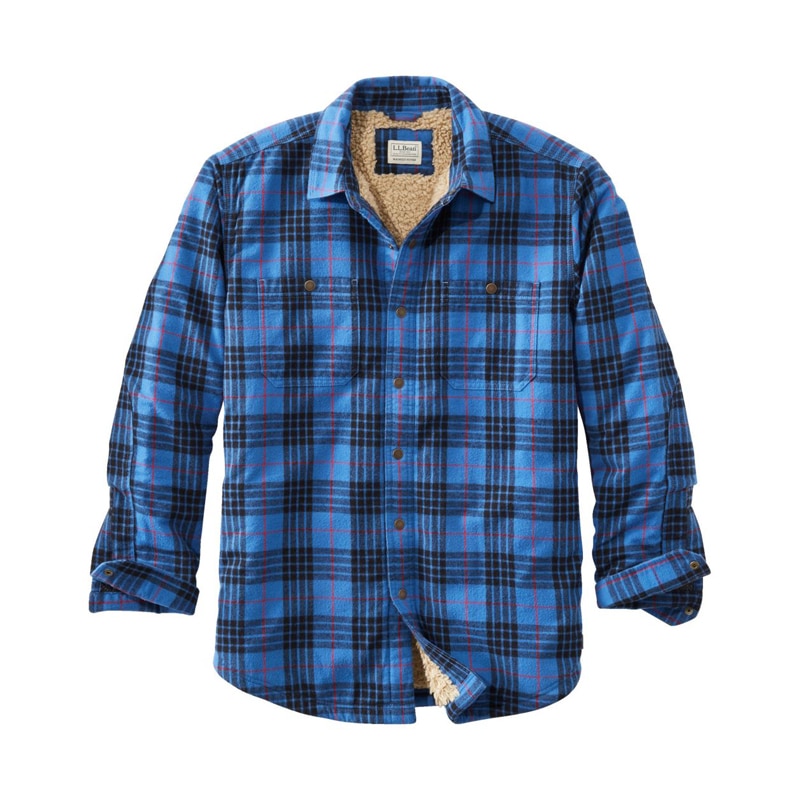 米国フィット・レギュラー シェルパ・ラインド・スコッチ・プラッド・フランネル・シャツ、スライトリー・フィット