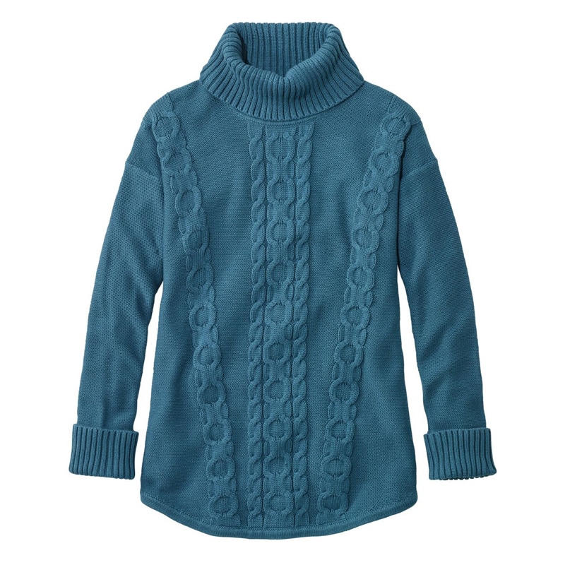 米国フィット・プチ ダブル・エル・ミックス・ケーブル・セーター、タートルネック