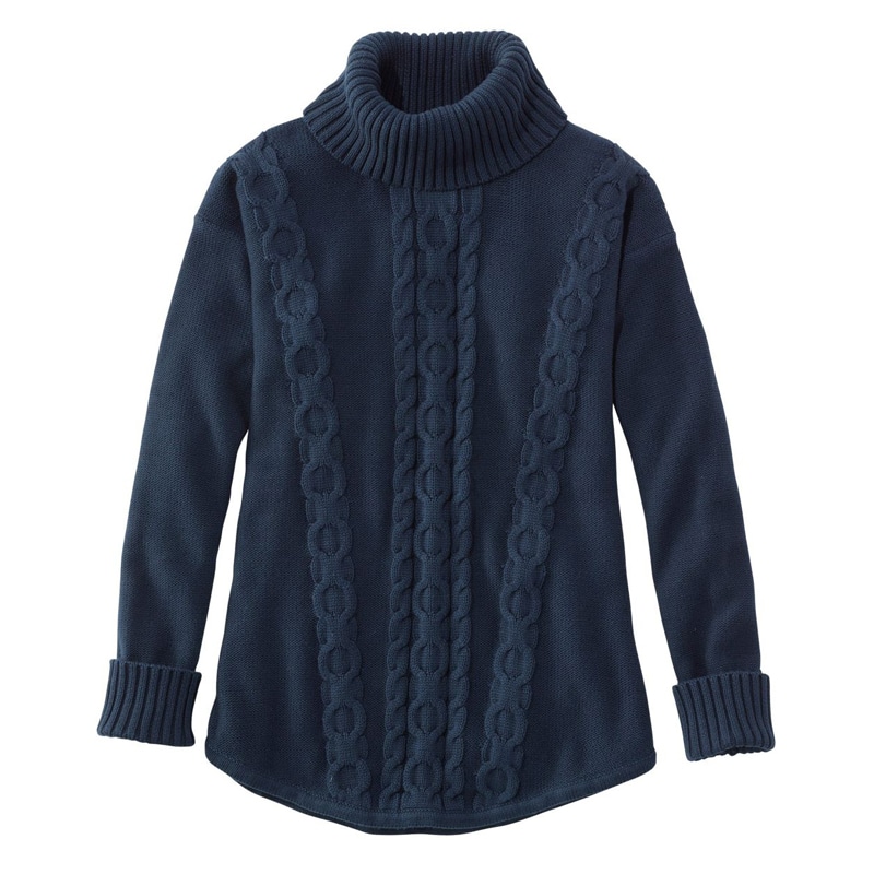 米国フィット・プチ ダブル・エル・ミックス・ケーブル・セーター、タートルネック