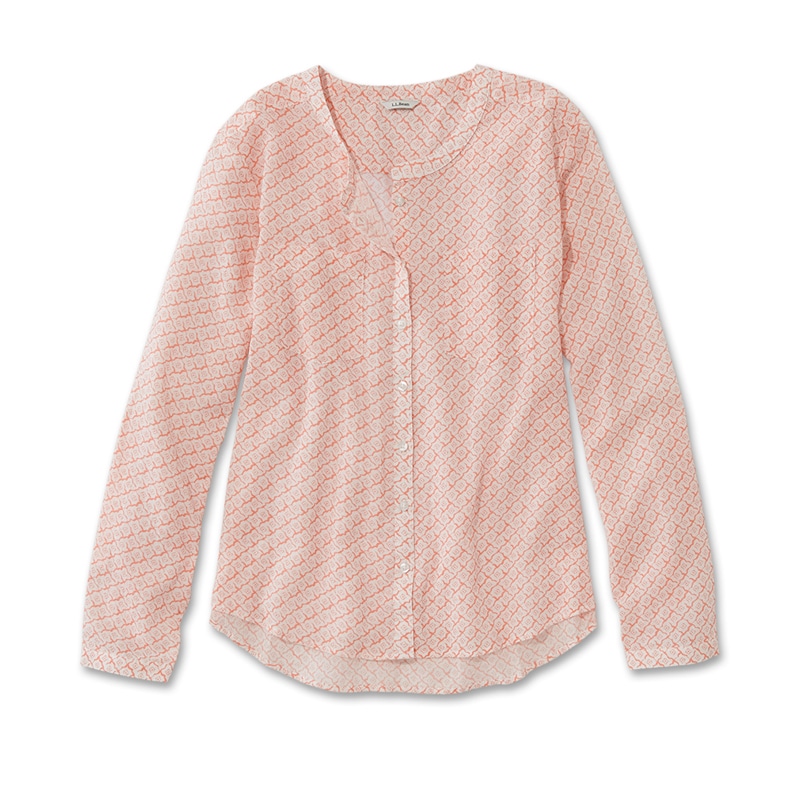 ジャパン・フィット コットン・クリンクル・シャツ、長袖 プリント