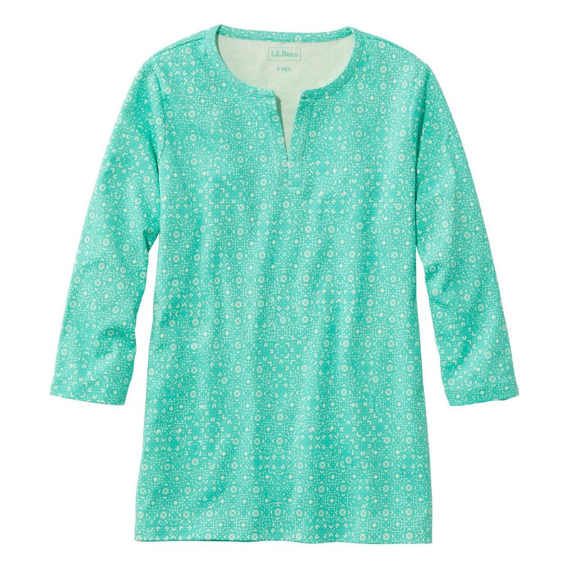 米国フィット・レギュラー エル・エル・ビーン・ティ、7分丈袖 スプリットネック・チュニック プリント