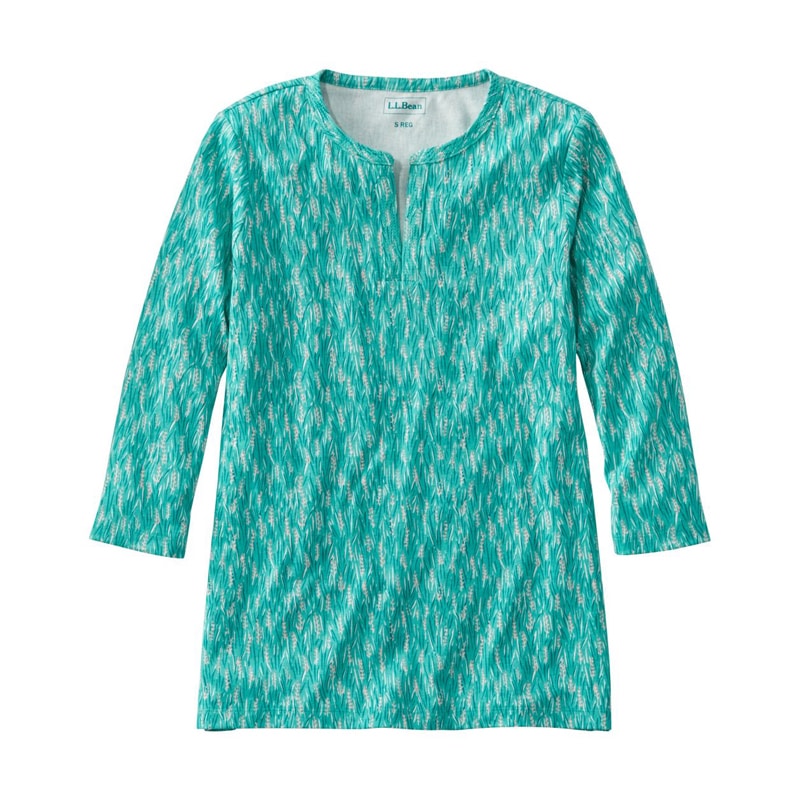 米国フィット・レギュラー エル・エル・ビーン・ティ、7分丈袖 スプリットネック・チュニック プリント