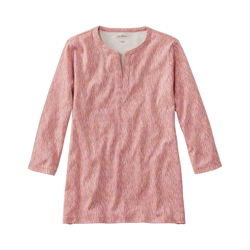 米国フィット・レギュラー エル・エル・ビーン・ティ、7分丈袖 スプリットネック・チュニック プリント