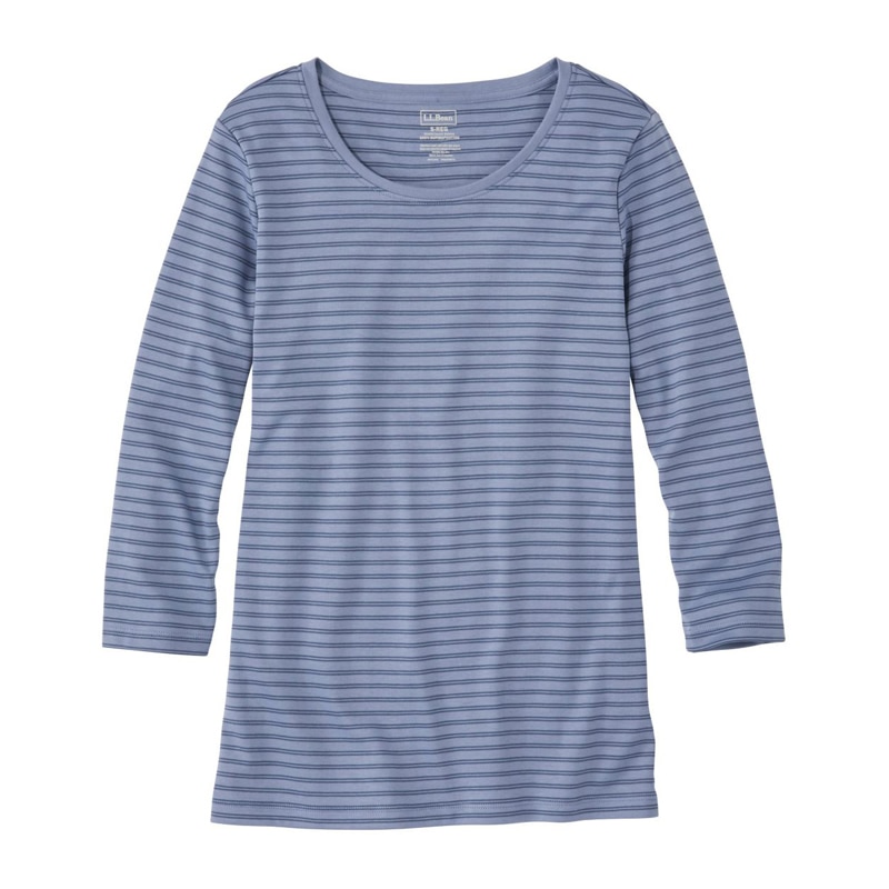 米国フィット・レギュラー ピマ・コットン・シェイプ・ティ、7分丈袖 ジュエルネック ストライプ