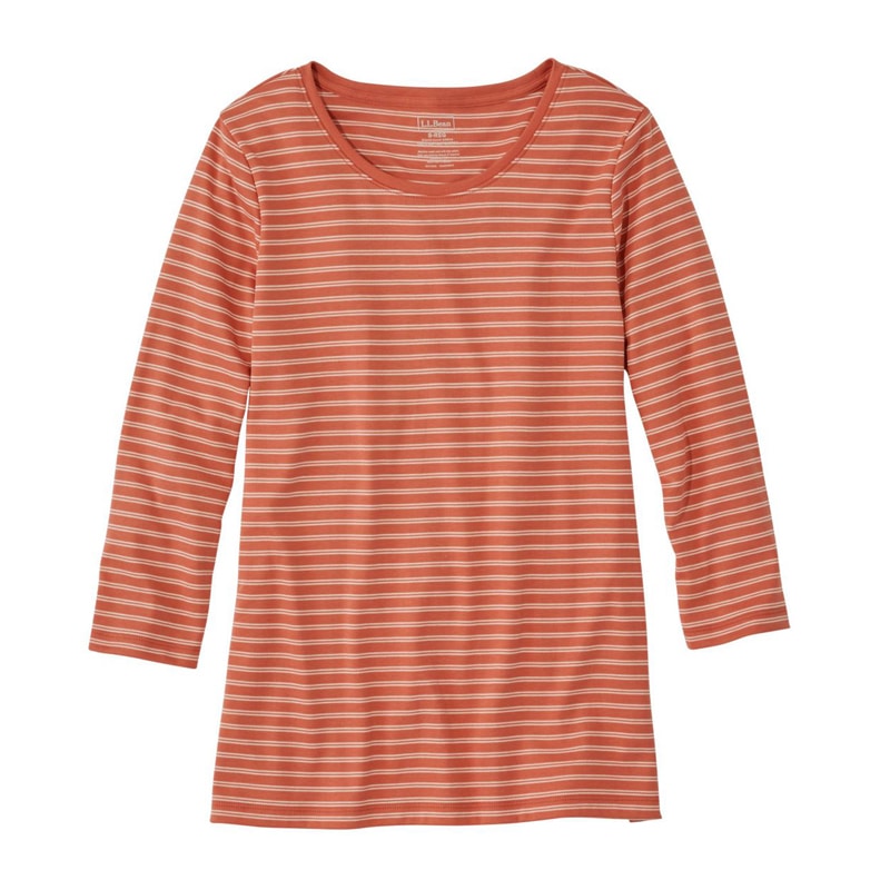 米国フィット・レギュラー ピマ・コットン・シェイプ・ティ、7分丈袖 ジュエルネック ストライプ