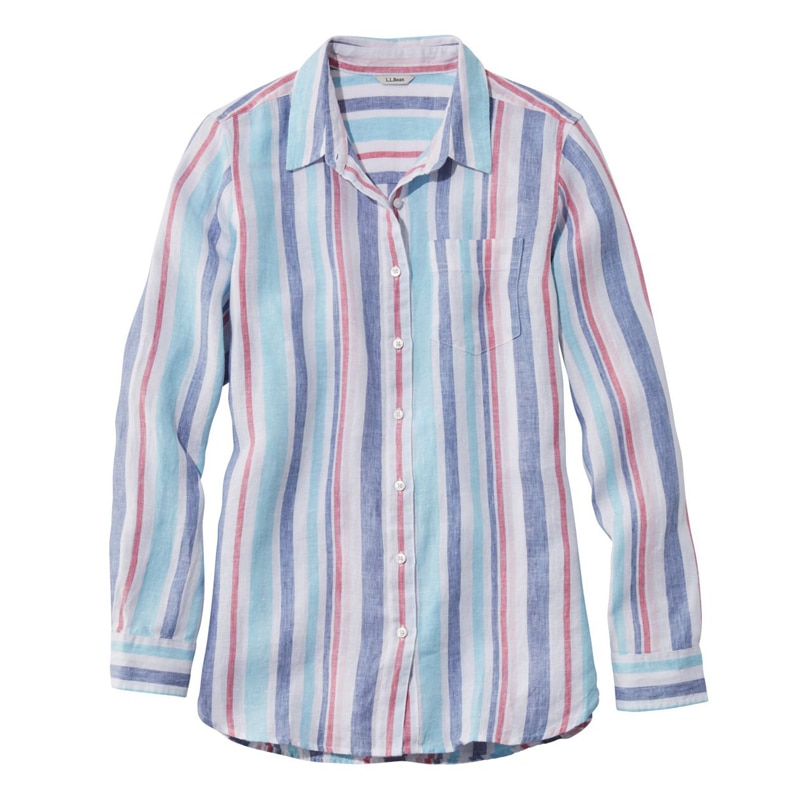 ジャパン・フィット プレミアム・ウォッシャブル・リネン・シャツ、チュニック ストライプ