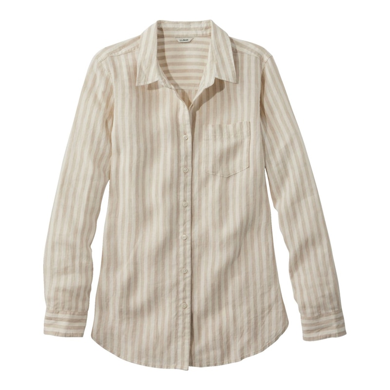 ジャパン・フィット プレミアム・ウォッシャブル・リネン・シャツ、チュニック ストライプ