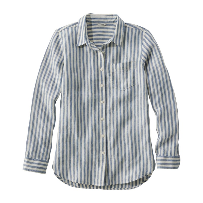 ジャパン・フィット プレミアム・ウォッシャブル・リネン・シャツ、チュニック ストライプ