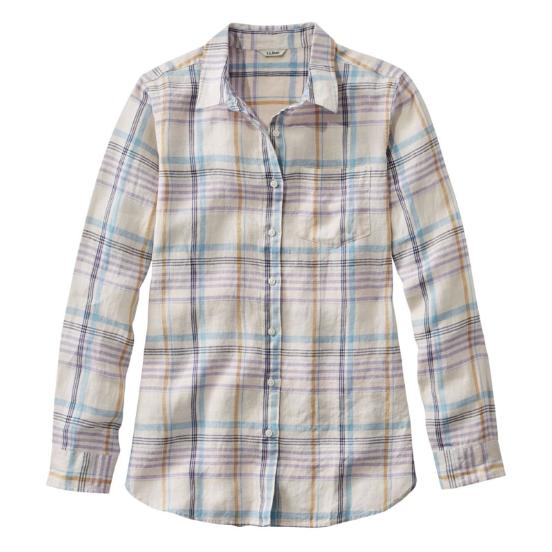 ジャパン・フィット プレミアム・ウォッシャブル・リネン・シャツ、チュニック　プラッド