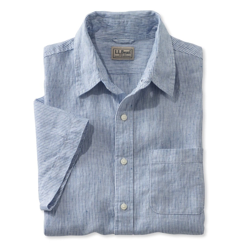 ジャパン・フィット エル・エル・ビーン・リネン・シャツ、半袖 ストライプ