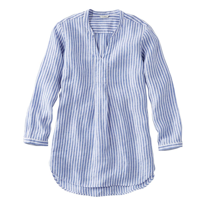 ジャパン・フィット プレミアム・ウォッシャブル・リネン・シャツ、ロング・チュニック ストライプ