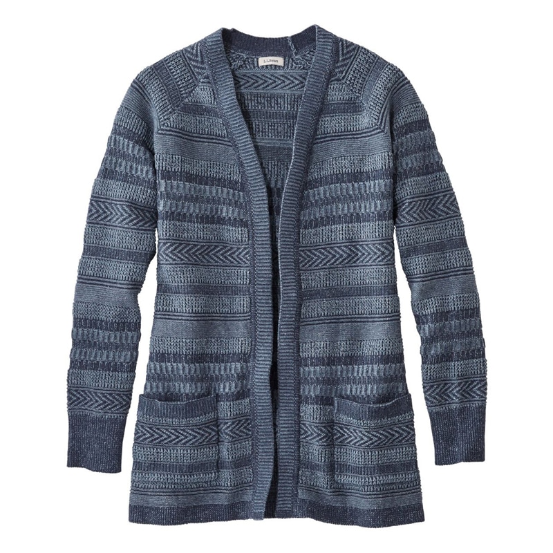 米国フィット・レギュラー オーガニック・ドニゴール・セーター、オープン・カーディガン ツートーン