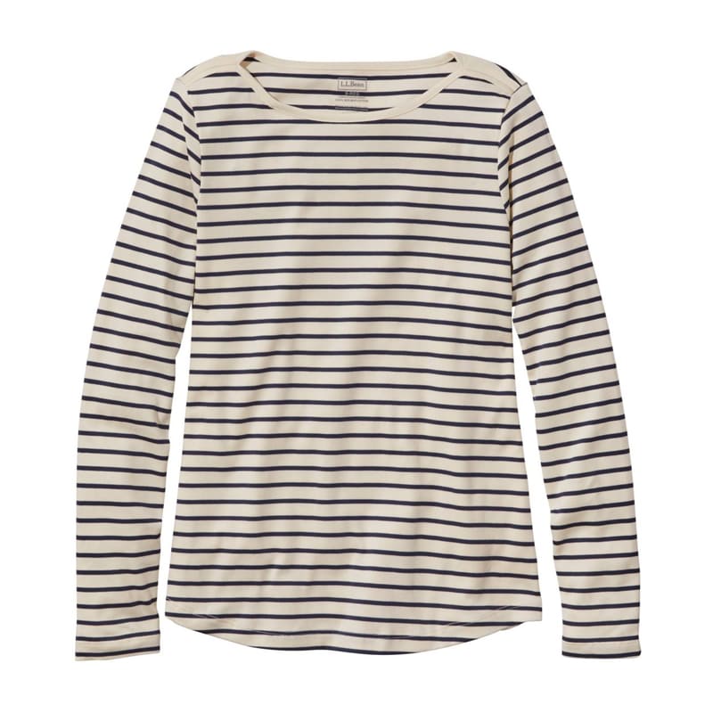米国フィット・レギュラー ピマ・コットン・シェイプ・ティ、長袖 ボートネック ストライプ