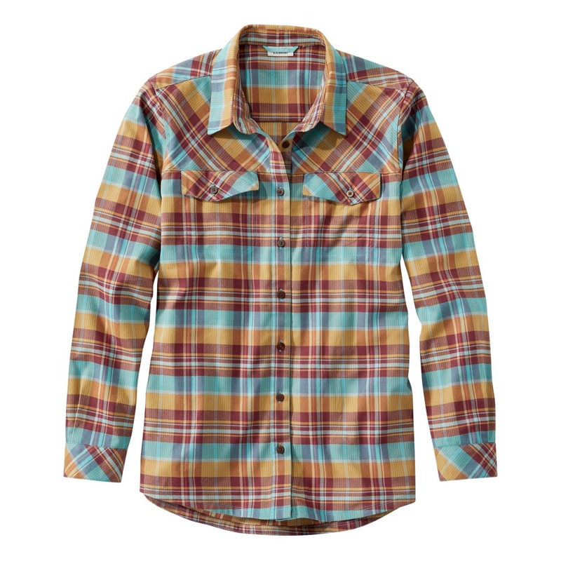 米国フィット・プチ キャビン・ストレッチ・フランネル・シャツ、プラッド