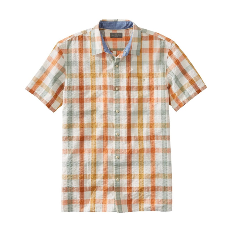 米国フィット・レギュラー シグネチャー・シアサッカー・シャツ、半袖