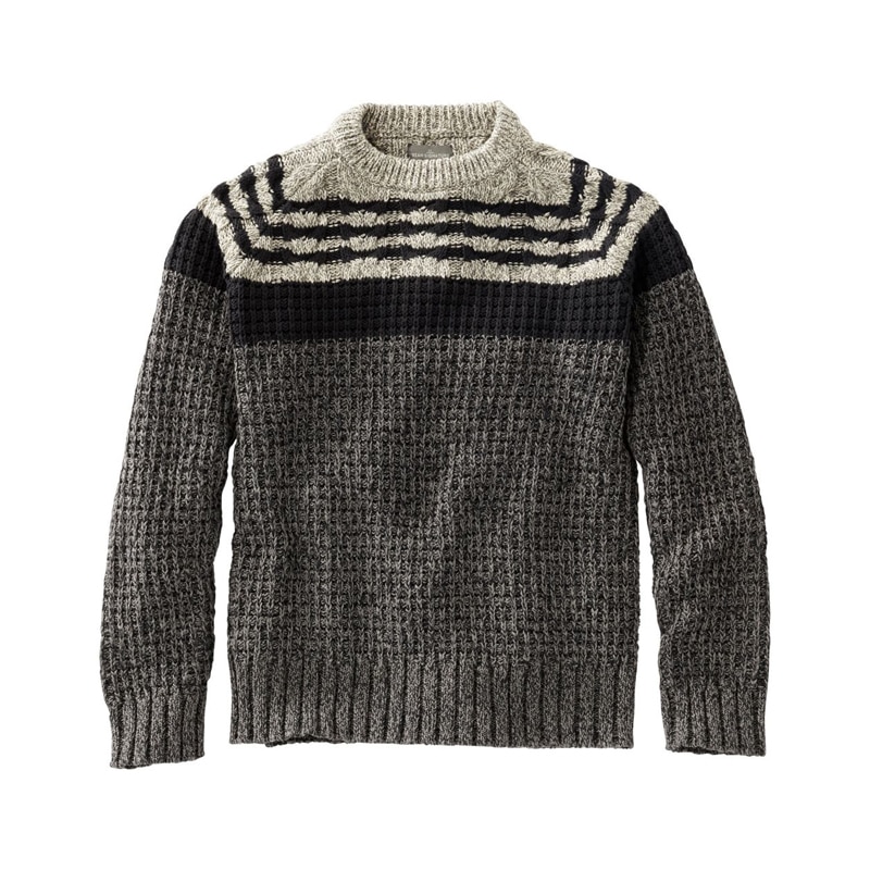 米国フィット・レギュラー シグネチャー・コットン・フィッシャーマン・セーター、クルーネック ミックスステッチ