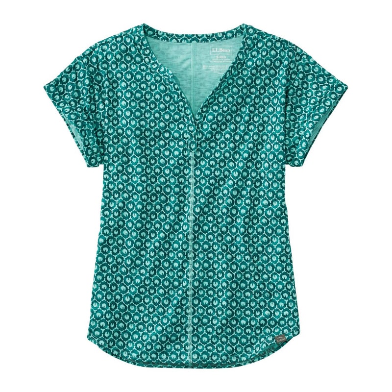米国フィット・プチ ストリームサイド・ティ、半袖 スプリットネック プリント