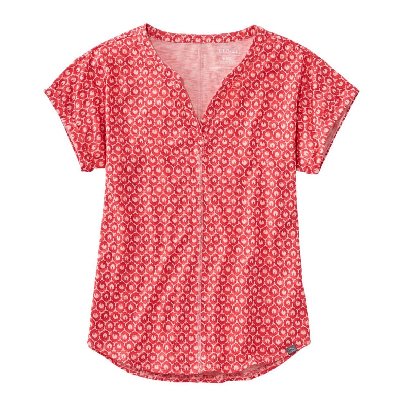 米国フィット・プチ ストリームサイド・ティ、半袖 スプリットネック プリント