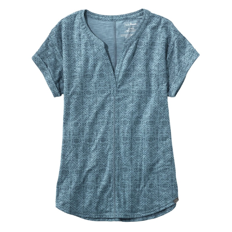 米国フィット・プチ ストリームサイド・ティ、半袖 スプリットネック プリント