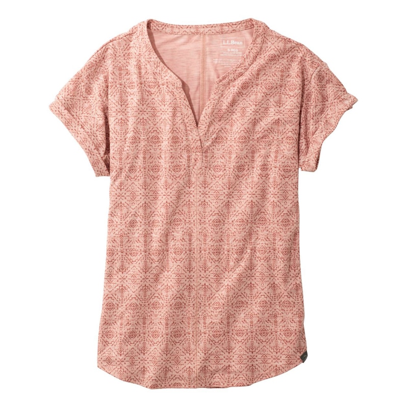 米国フィット・プチ ストリームサイド・ティ、半袖 スプリットネック プリント