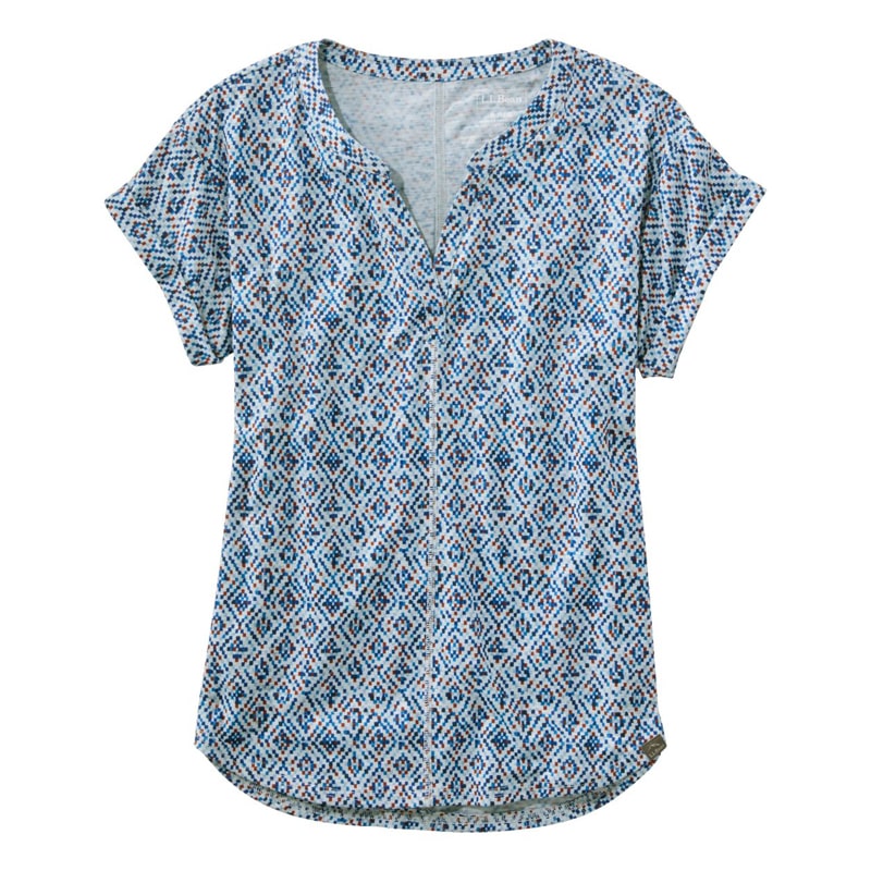 米国フィット・プチ ストリームサイド・ティ、半袖 スプリットネック プリント