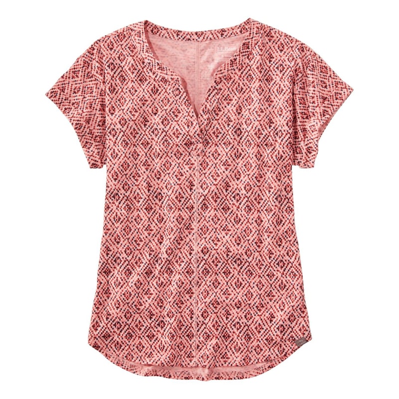 米国フィット・プチ ストリームサイド・ティ、半袖 スプリットネック プリント