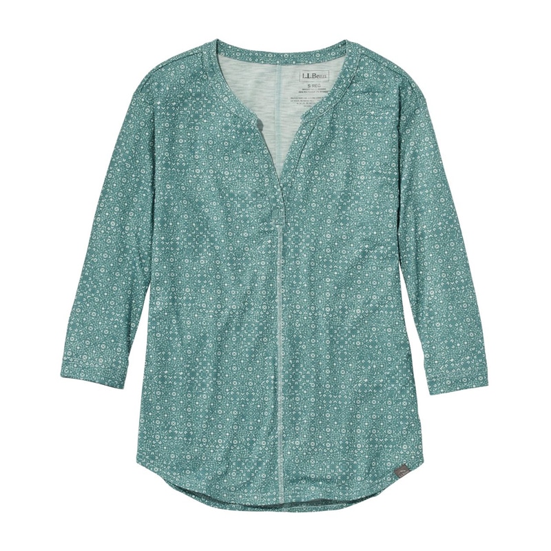 米国フィット・プチ ストリームサイド・ティ、7分丈袖 スプリットネック プリント